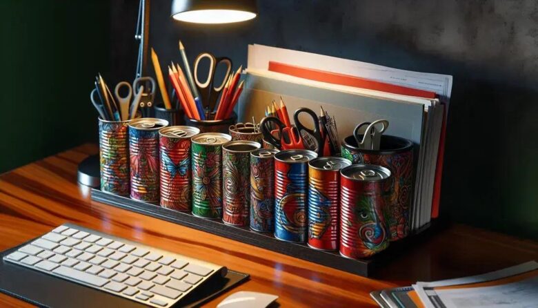 Organizadores de mesa com latas recicladas pintadas: crie o seu